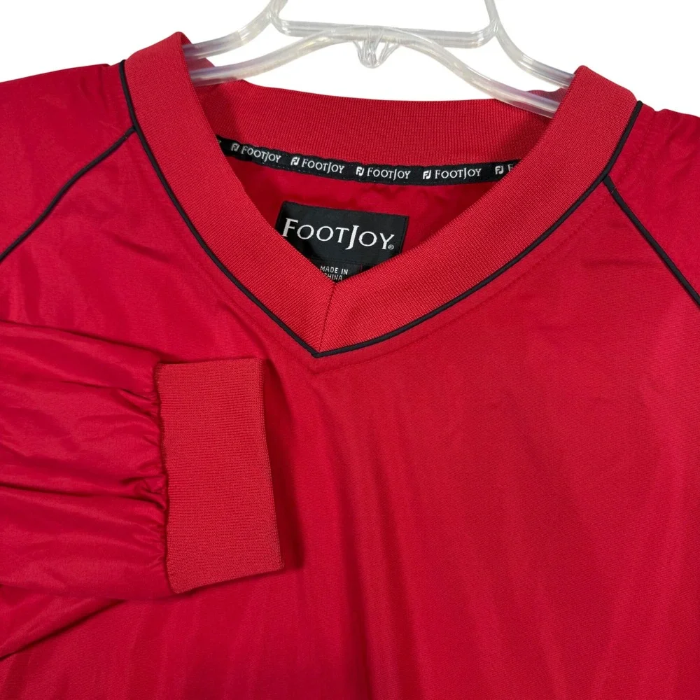 FootJoy Mens Large Golf Pullover Jacket Windbreaker Red V Neck Lightweight